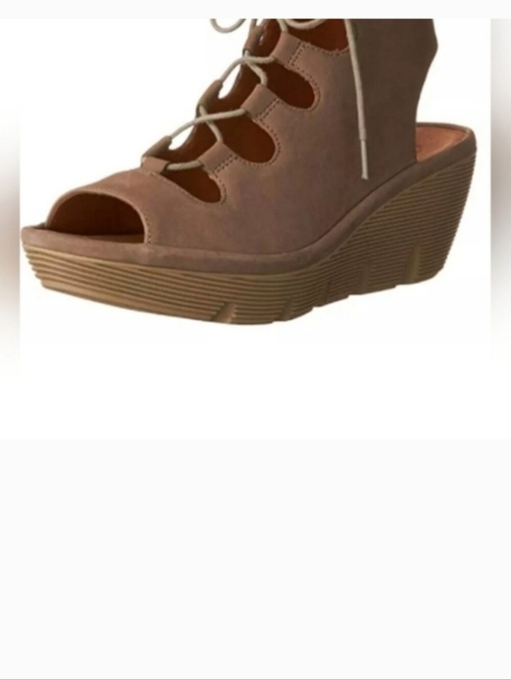 Clarks Beige Lace-Up Wedge Sandal - Picture 2 of 12